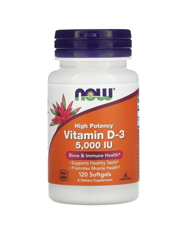 Витамин Д3 5000 me, 120 капсул | NOW Foods