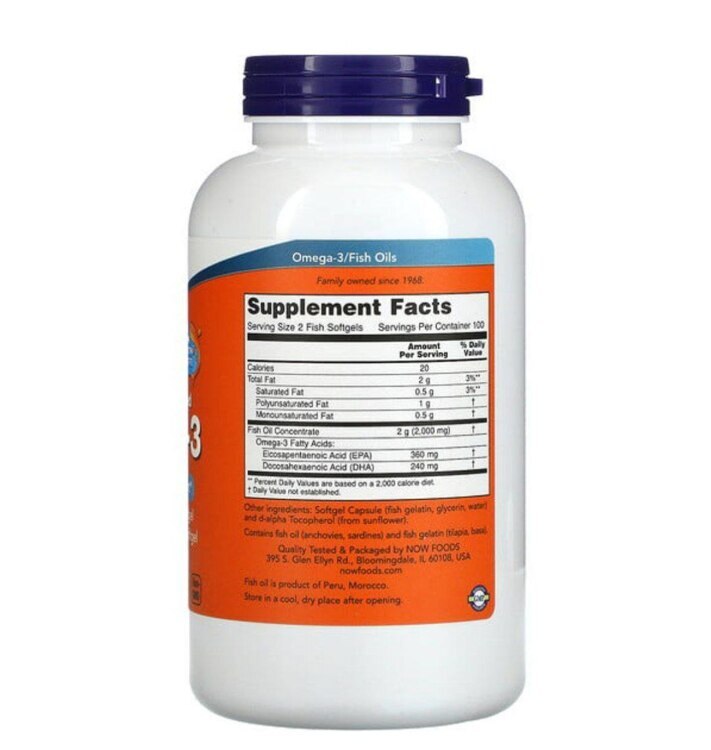 Now Foods, Omega 3, Fish Oil, 180 EPA/ 120 DHA |Омега 3, Рыбий жир, 200 капсул