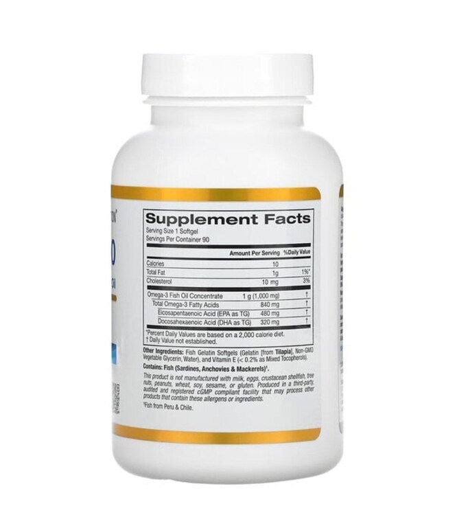 California Gold Nutrition, Омега 800, рыбий жир, 80% ЭПК/ДГК, 1000 мг, 90 капсул из рыбьего желатина