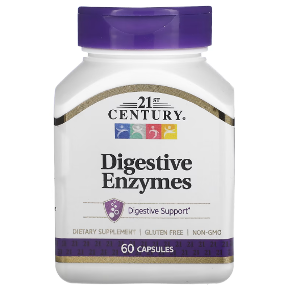 21 Century, Digestive Enzymes, 220 mg, 60 caps | Энзим, Пищеварительные ферменты, 220 мг,  60 капсул