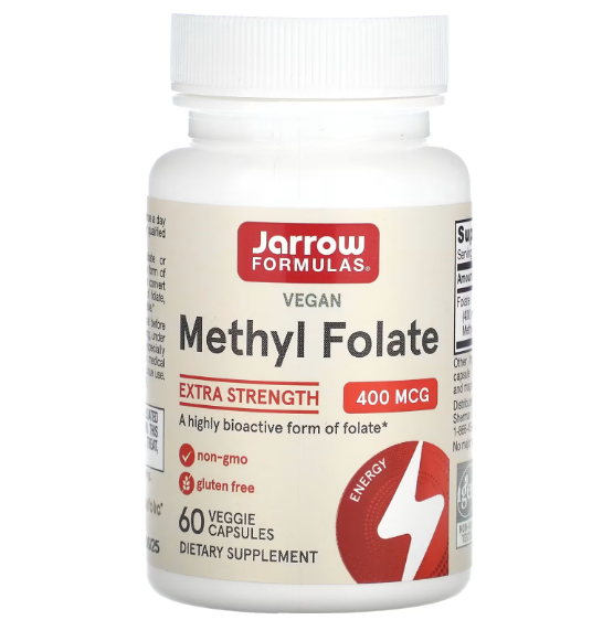 Jarrow Formulas, Methyl Folate, 400 mcg, 60 caps | Метилфолат, Фолиевая кислота, 400 мкг, 60 капсул