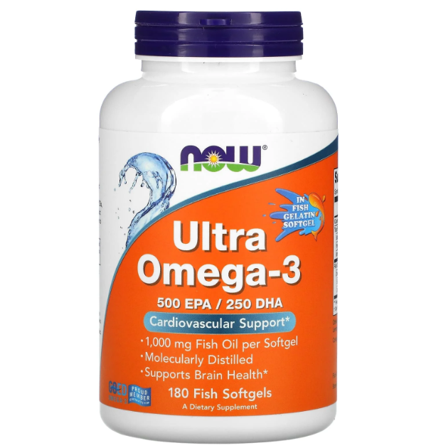 NOW Food, Ultra Omega 3,  Fish Oil, 500 EPA/ 250 DHA, 180 sofgels | Ультра Омега, Рыбий жир, 180 капсул