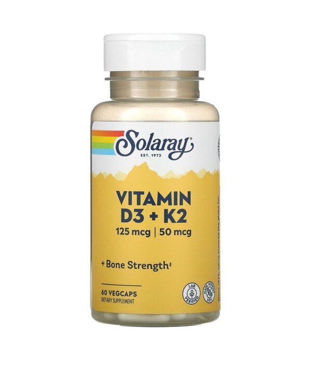 Витамины D3 и K2, без сои, 60 растительных капсул | SOLARAY